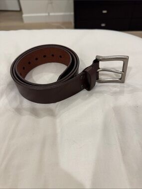 Men's Brown Leather Belt with Silver Buckle